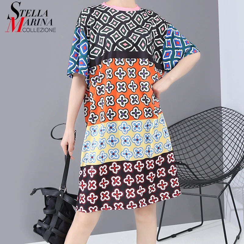 Женское платье с геометрическим узором прямое средней длины принтом в Корейском