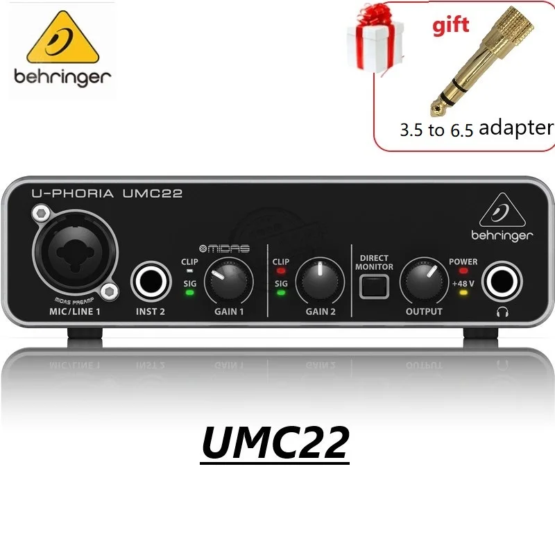 

Усилитель микрофона BEHRINGER UMC22/ UM2/UMC202HD, звуковая карта для записи в реальном времени, звуковой интерфейс