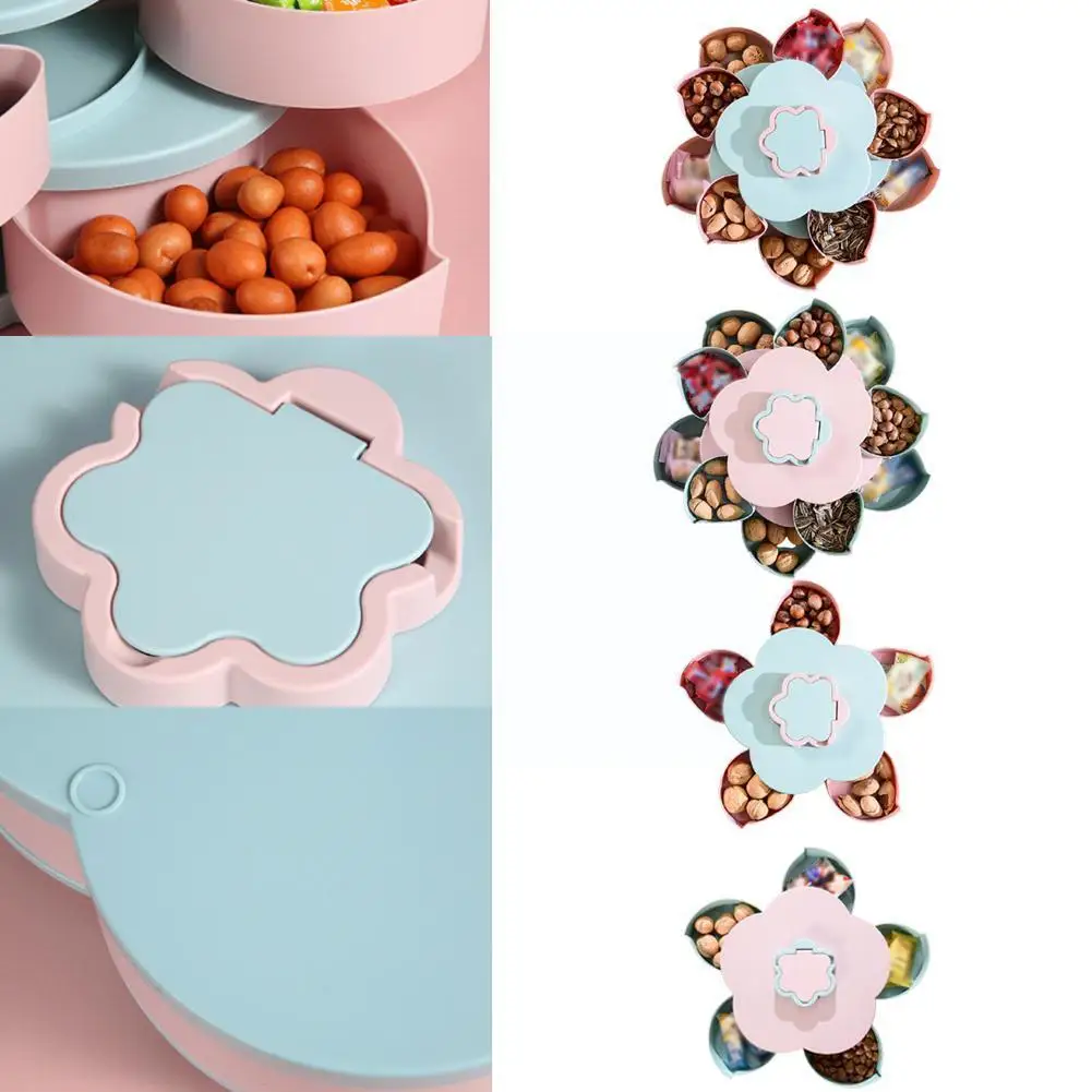 

Petal-Shape Rotating Candy Box Snack Nut Box Flower Storage Food Storage Candy Two-deck Fruit Dried T Organizer Plate Fruit P1W2