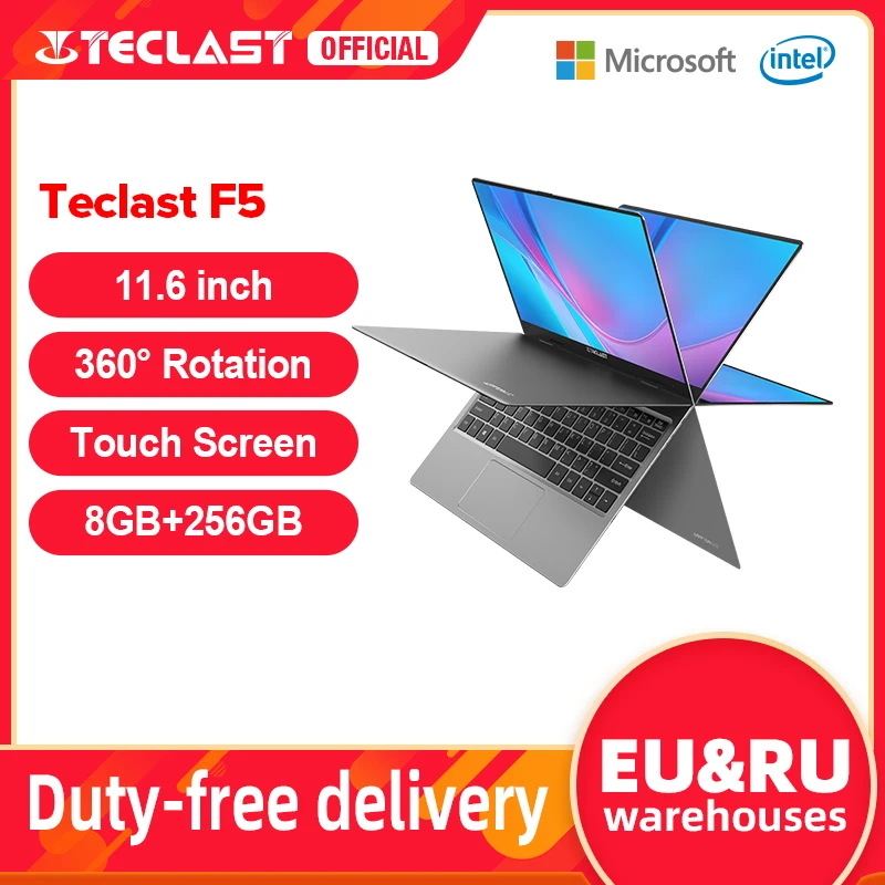 

Teclast F5 11.6 inch Laptop Touch Screen Windows 10 Notebook 8GB DDR4 256GB SSD Intel N4100 1920x1080 IPS 360° Laptops Type-C