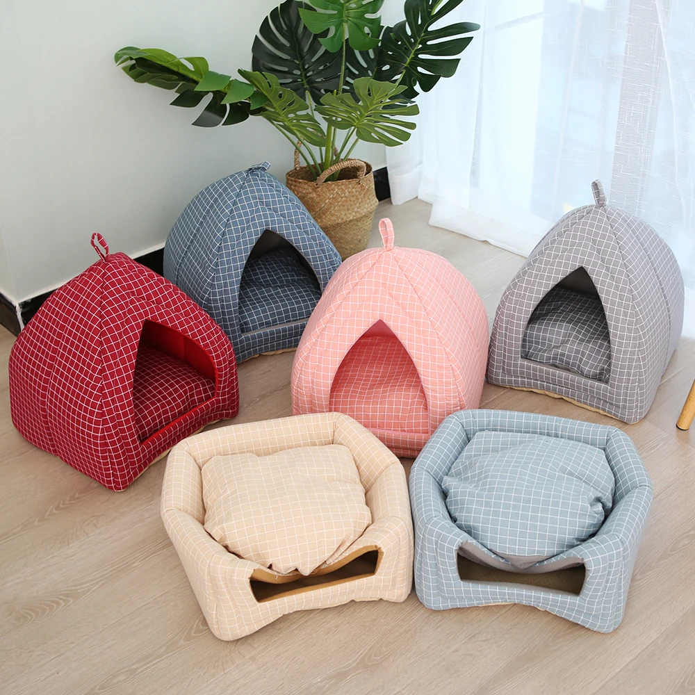 Foldable Fabric Pet Dog Cat Bed Soft Cone Shape House Warm Sleeping Nest For Washable Cute Supplies | Дом и сад