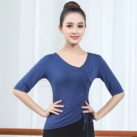 newly adult women ballet dance training clothing soft touch feeling skinny stretch round neck lashing ballet dancing top