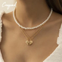 cosysail 2pcsset charm imitation pearls choker necklace matching lovers heart pendant necklace couple jewelry for women 2021