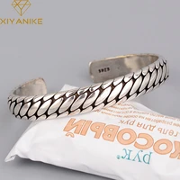 xiyanike silver color retro oval pattern women bracelet open minimalist style tai silver jewelry couple present customize