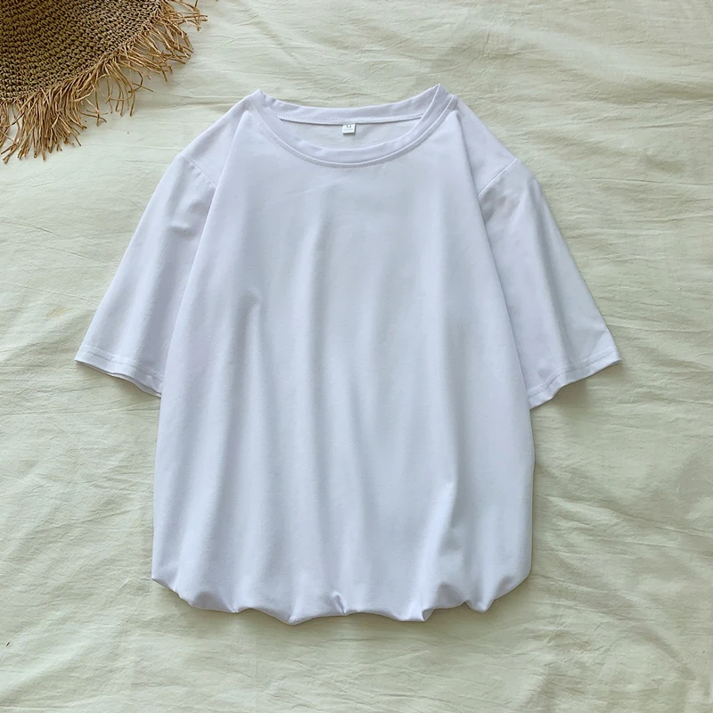

Summer 2020 New Hong Kong Style Simple Solid Color Short Sleeve T-shirt Women's Korean-Style Loose Internet Hot Ins Fashionable
