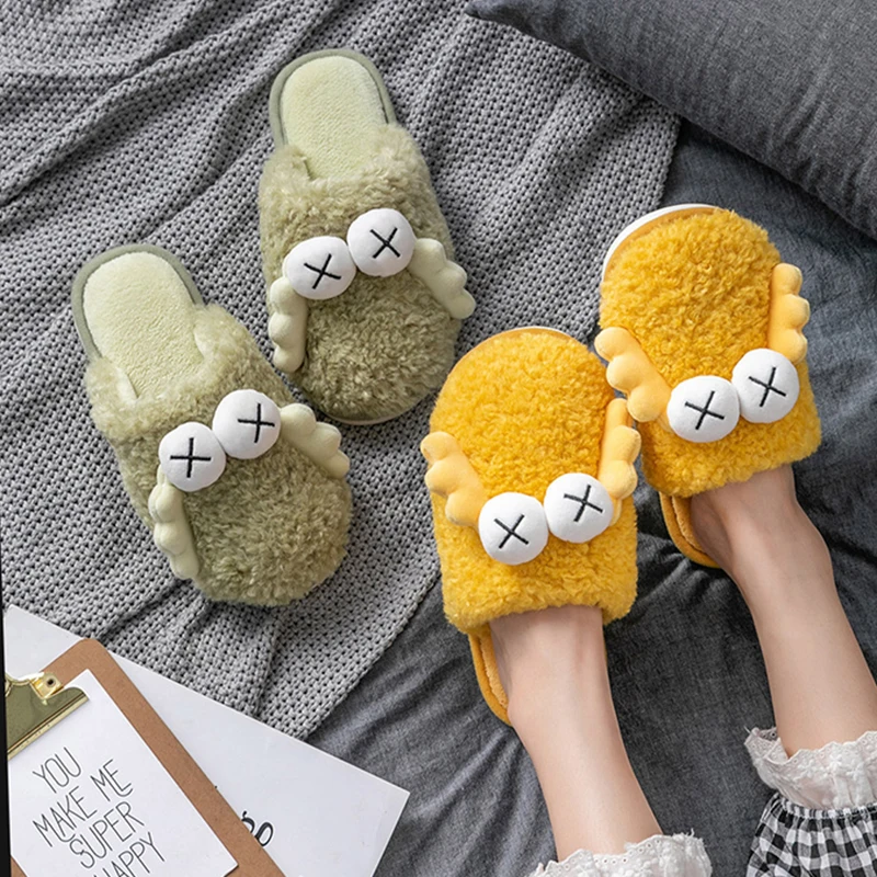 

Cotton Slippers for Women House Winter Fluffy Shoe Winter Home Couple Non-slip Fabric Wool Slippers for Home Casual and Leisure