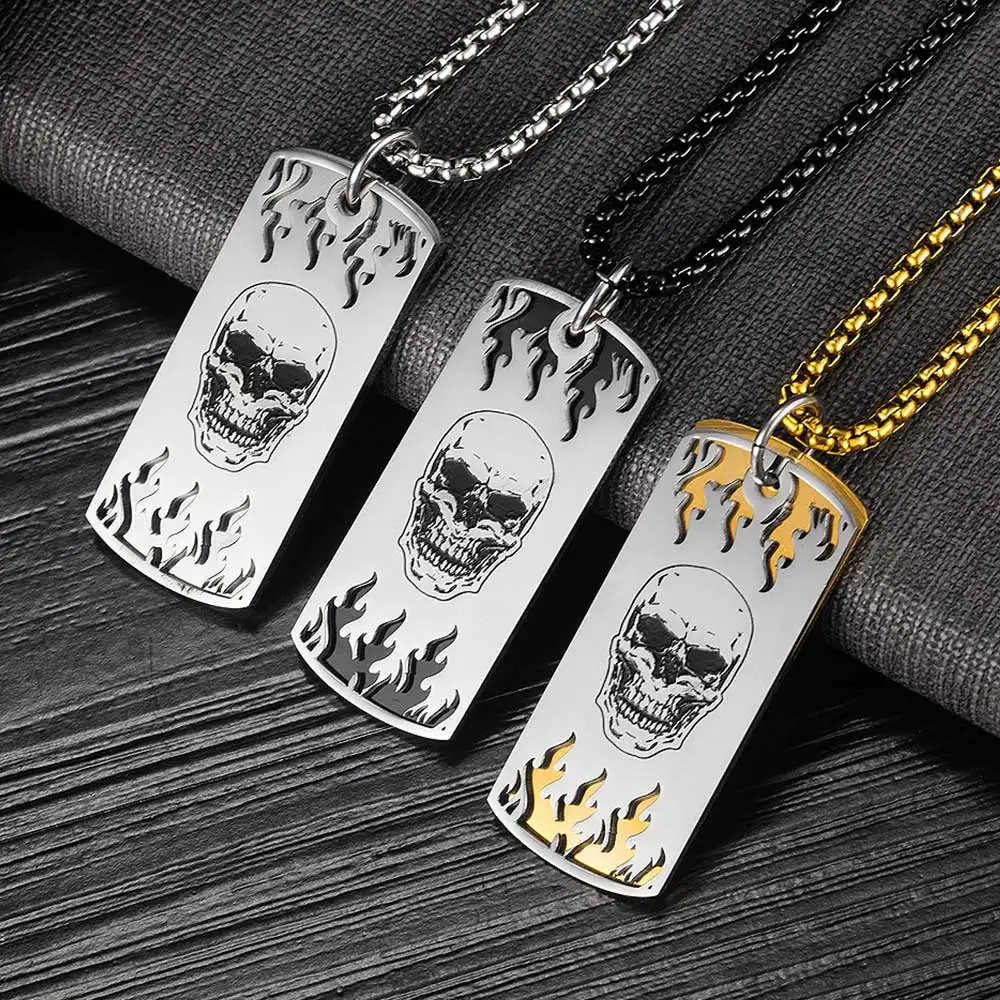 JHSL Punk Men Skull Necklace Pendant Black Silver Color Stainless Steel Fashion Jewelry Halloween Gift Wholesale New 2021