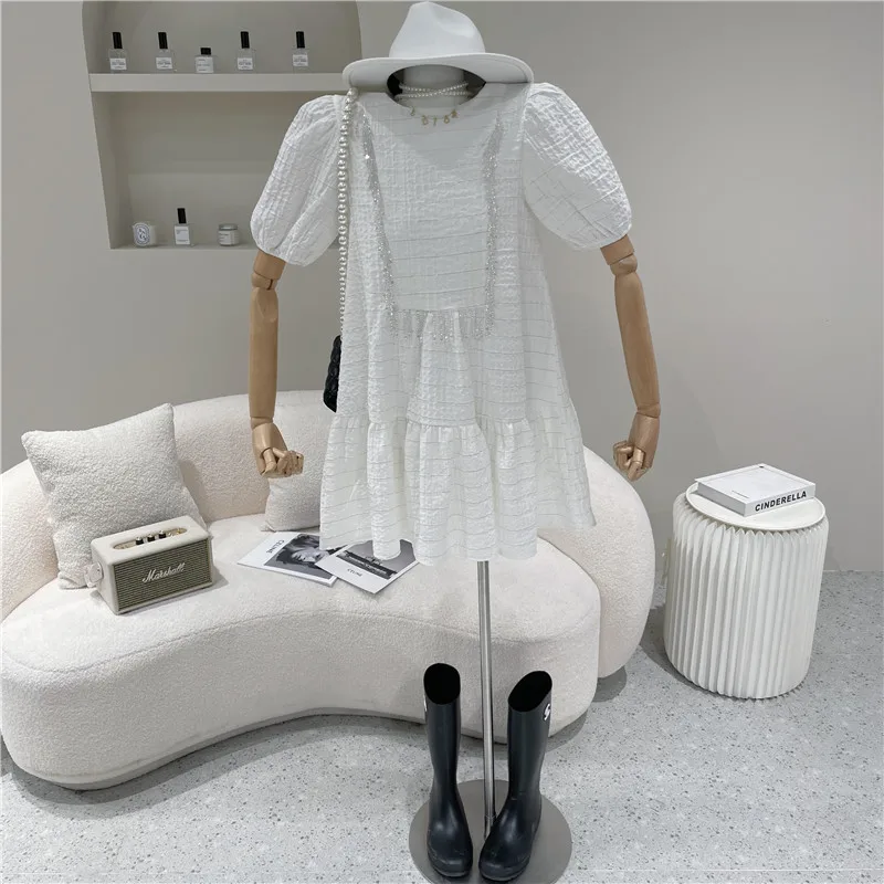 

Women's Spring Summer 2021 Niche Design Fashion Retro Bubble Sleeve Pin Bead Design Doll Dress