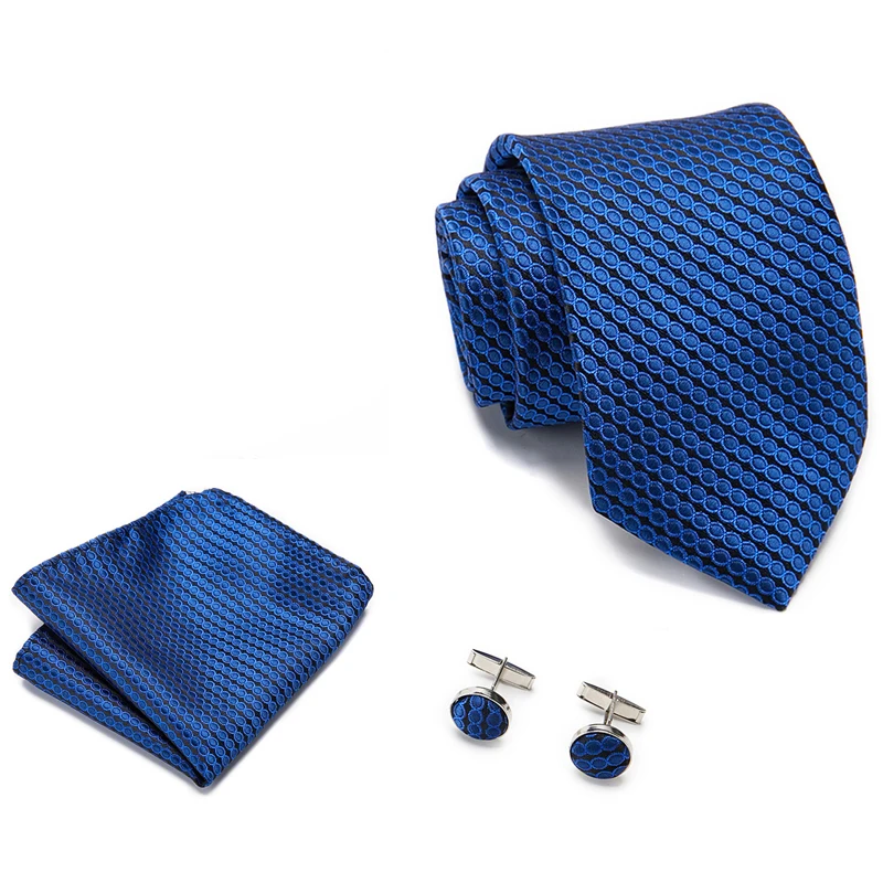 

Fashion Brand Silk Holiday Gift Tie Pocket Squares Cufflink Set Necktie Blue Man Dot Wedding Accessories Easter Day