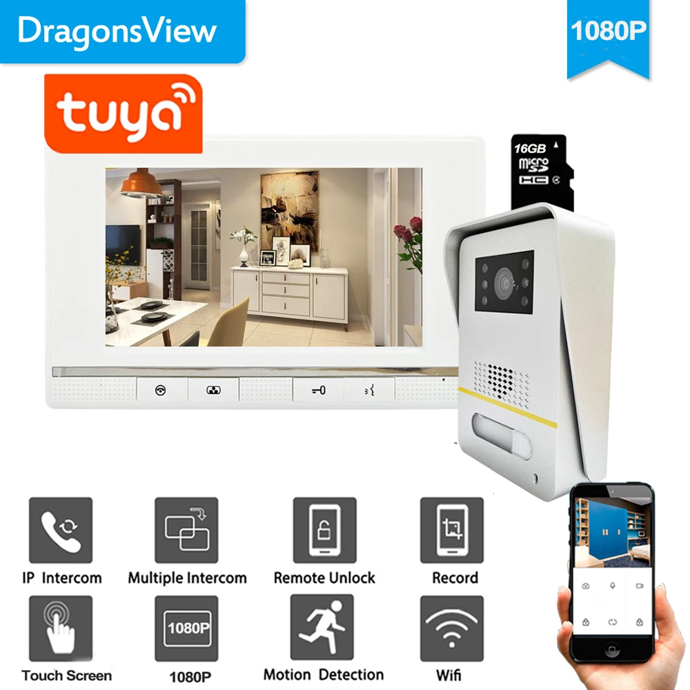 Dragonsview Новый 7-дюймовый беспроводной умный видеодомофон с Wi-Fi интерком для дома