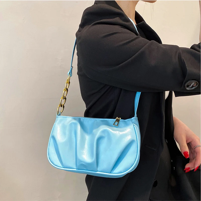 Популярные складные сумки для подмышек летняя новая однотонная женская сумка