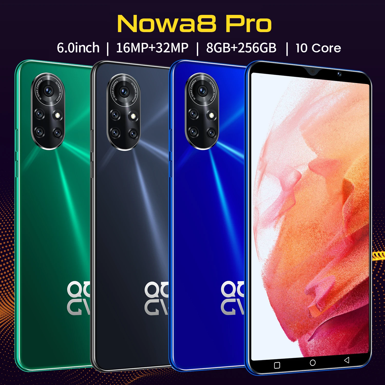 

Global Version Nowa8 Pro Smartphones 6.0Inch Dual SIM 8 256GB 6800mAh 16+32MP Android 10 Core 4G 5G LTE MTK6889 2021 MobilePhone