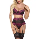 Бюстгальтер кружевной Женский, цвет в ассортименте, 3 шт., размера плюс, Комплект подвязок, Lenceria, костюм бебидолл