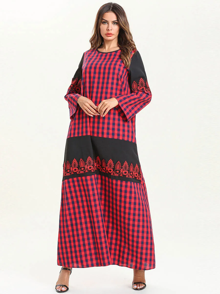 Abaya турецкое платье модное простое красное клетчатое кружевное осеннее и кафтан