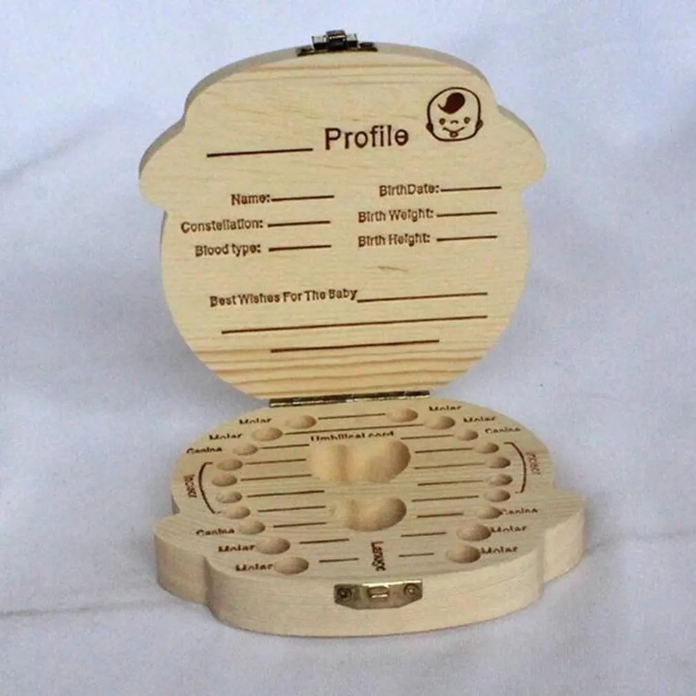 Caja de madera con texto en ingl&eacute;s para dientes ca&iacute;dos de beb&eacute;, caja de madera con texto franc&eacute;s, organizador de colecci&oacute;n para guardar dientes de leche, nueva oferta-4