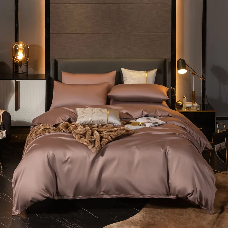 

Brown Bedding Set Twin Full Queen King Size Solid Color Luxury Egyptian Cotton Duvet Cover+ Pillowcase Anti-allergic Quilt Cover