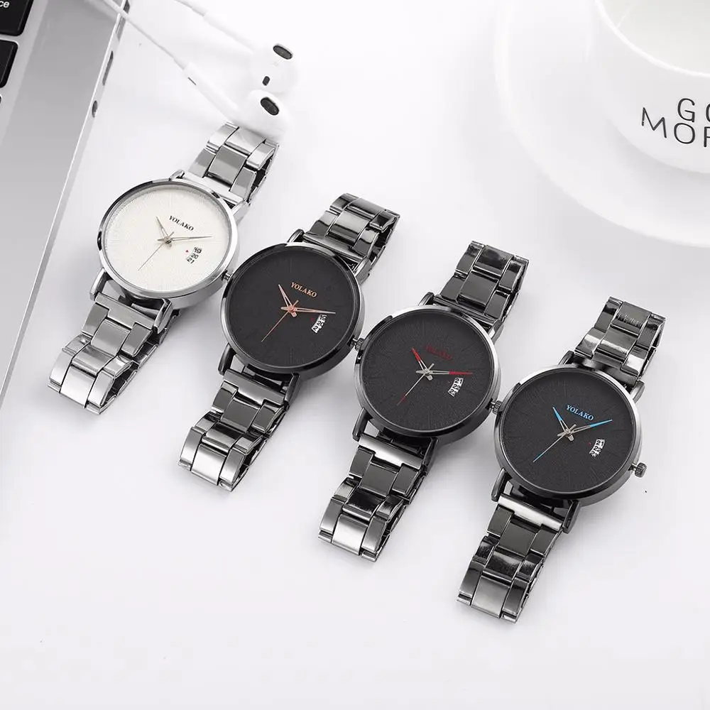 

YOLAKO Men's Watch Fashion Stainless steel Luxury Calendar Watch For Men Sport Date Clock relogio masculino reloj hombre 2019