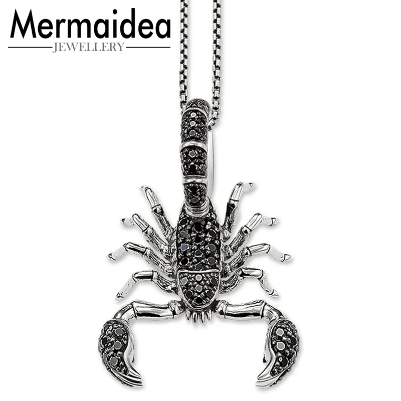 Посеребренная цепочка из звеньев черные ожерелья с подвесками скорпионов модное