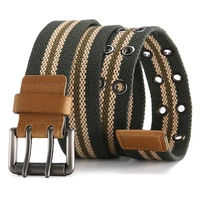 canvas belt mens fashion simple and versatile double pin buckle casual youth trend line of high quality t stripe