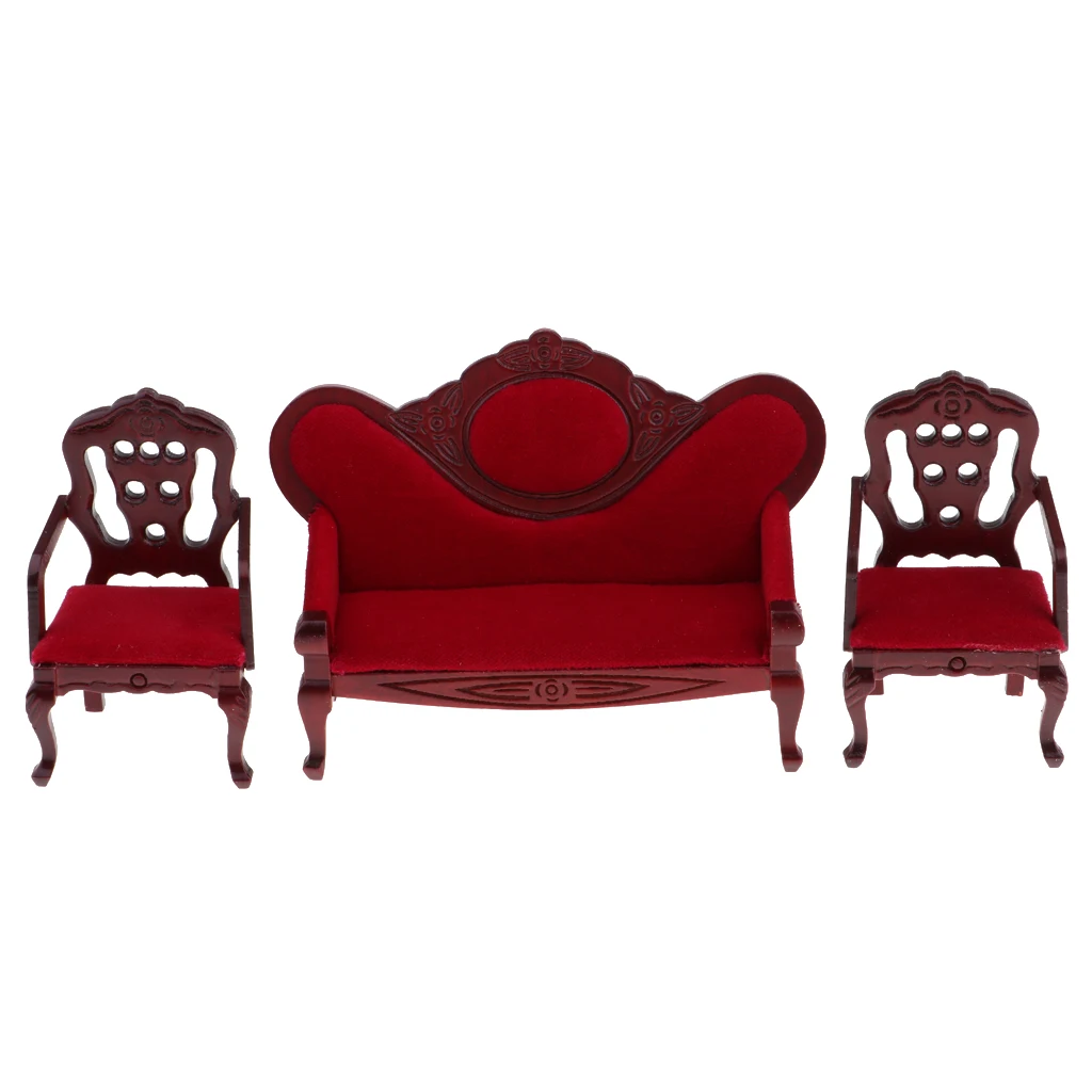 

Retro 1/12 Dollhouse Miniature Furniture Living Room Sofa Couch Chair Set Sofa Couch Chair Furniture Model Living Room Set.