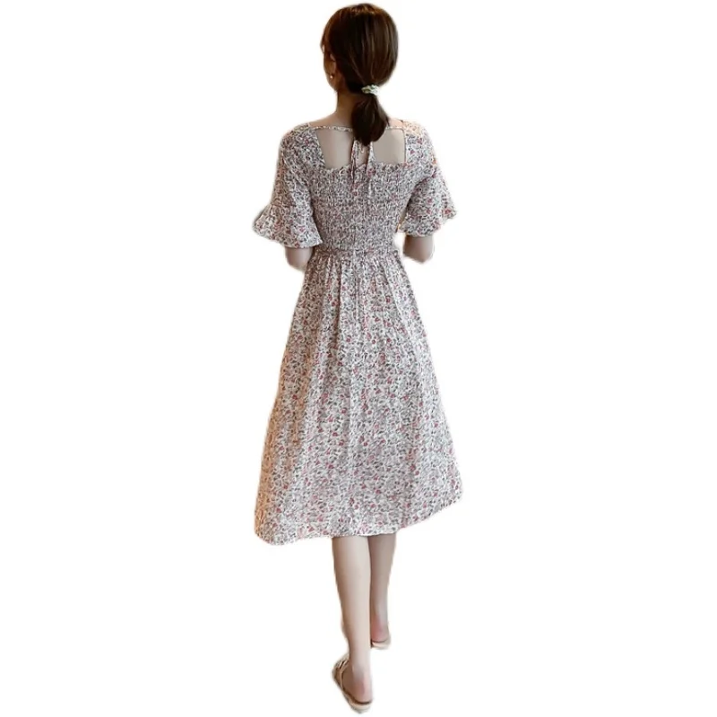 

Women's Floral Summer 2021 New Gentle Elegant Platycodon Grandiflorum Skirt First Love French Waist-Tight Chiffon Dress
