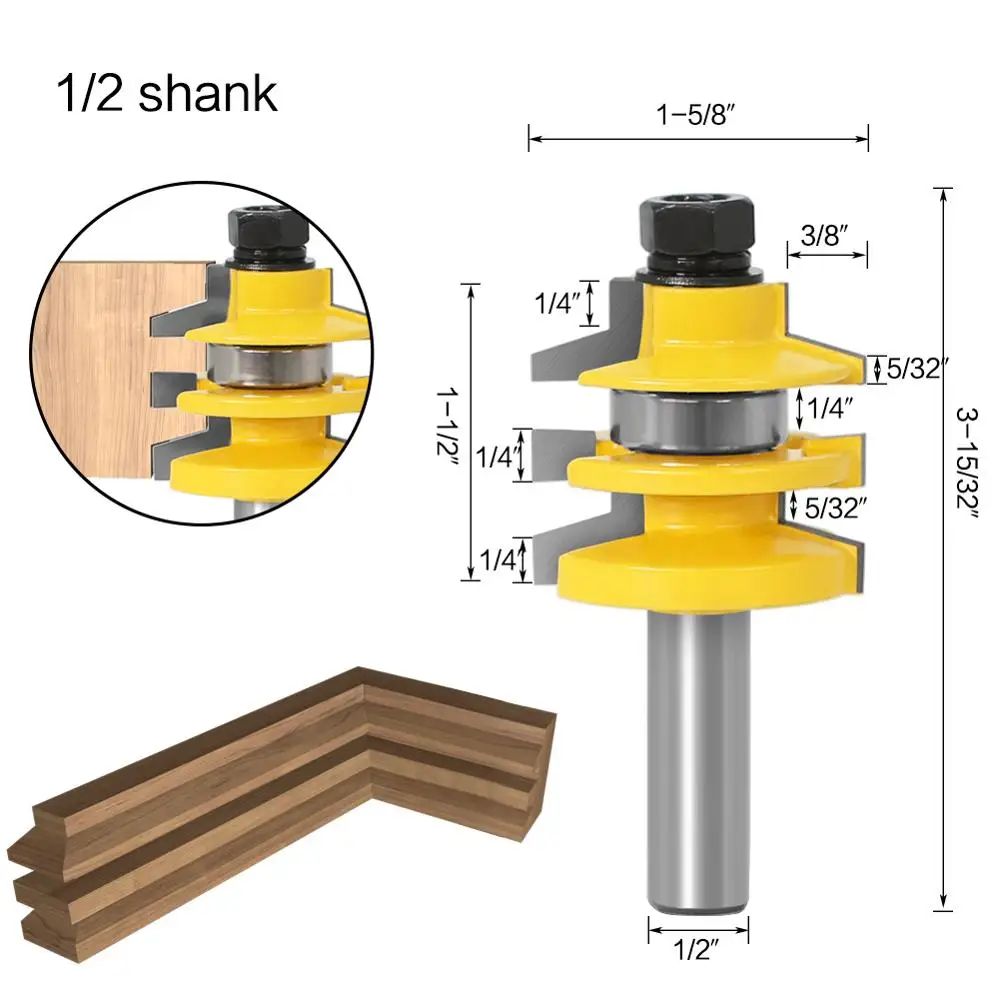1PC 1/2" 12mm Shank Bevel Stacked Rail and Stile Router Bit Wood Cutting Tool woodworking router bits | Инструменты