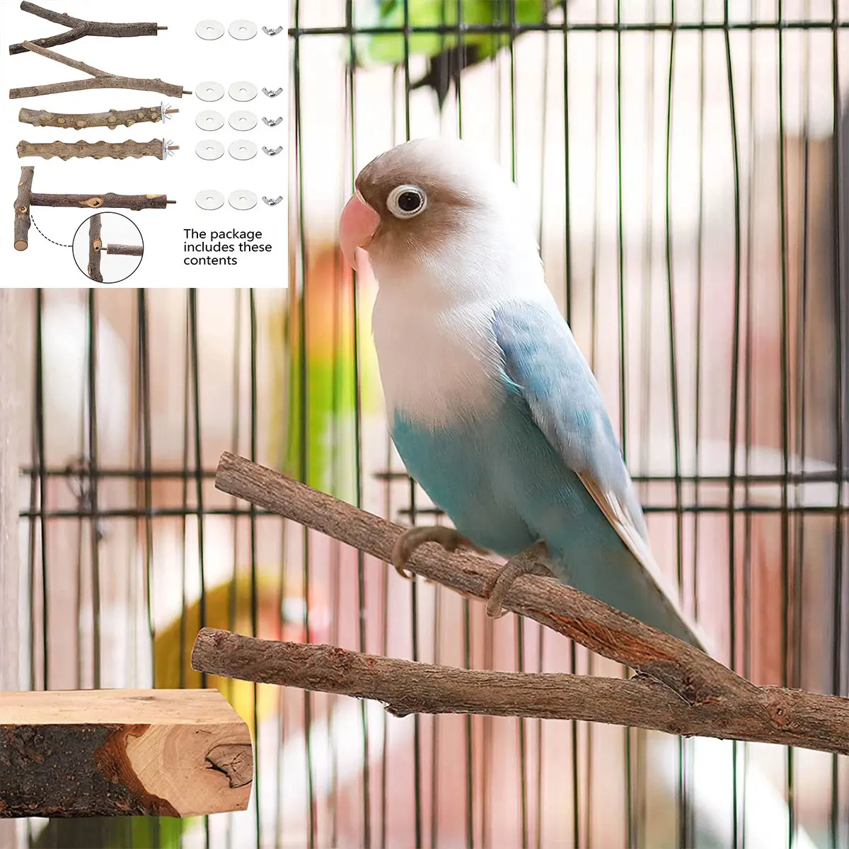 

5 pcs Pet Parrot Bird Standing Stick Parrot Raw Wood Fork Stand Rack Toys Perches Bite Claw Grinding Toy Bird Cage Accessories