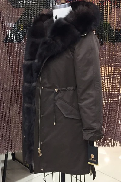 brown 31 3m Женская зимняя длинная парка, пальто, куртка с капюшоном, Воротник из енота и лисы, съемная подкладка из кролика, 43D 66081 - Цвет: brown 31 3m