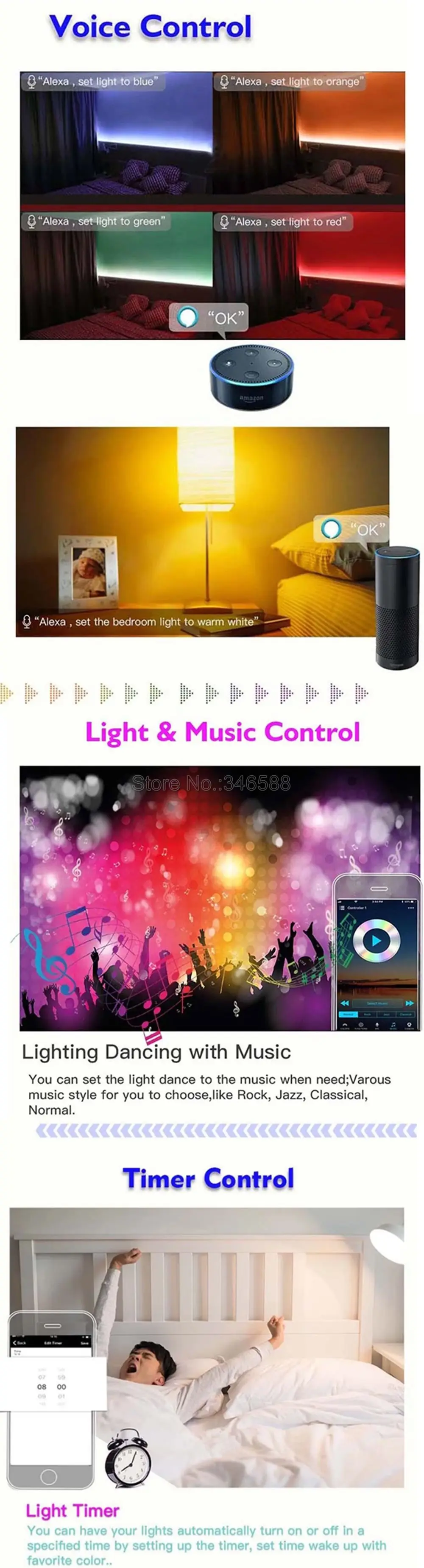 RGB+ CCT 5 канальная Светодиодная лента WiFi управление Лер музыка и таймер функция приложение управление Amazon Alexa Google Home Голосовое управление DC12-24V