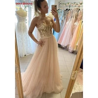 champagne tulle sequins long prom dress strapless sweetheart wvening gown 2020 new sweep train formal party abendkleider
