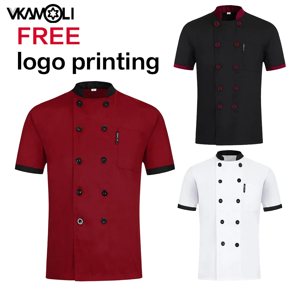 Vkamoli-uniforme de Chef de manga corta Unisex, camisa de cocina, transpirable, de doble botonadura, para hotel y trabajo