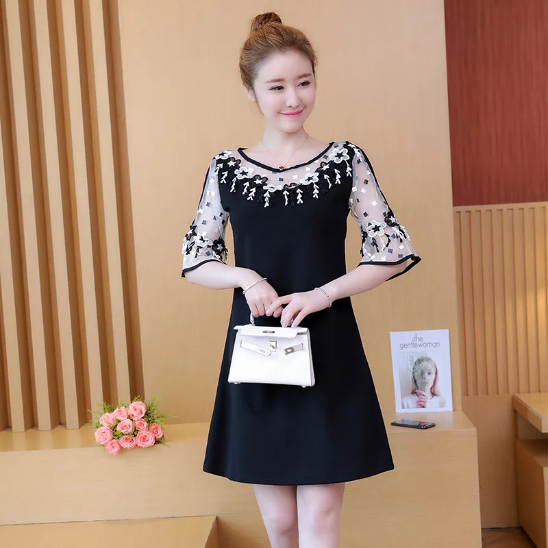 Lugentolo Women's Dress Lace Print Plus Size Summer Solid Party Elegant Fashion Flower Thin Short Sleeve | Женская одежда