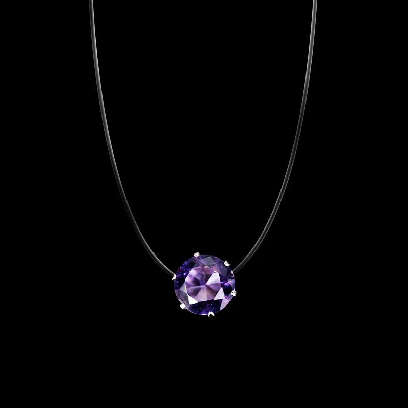 Purple crystal Женская прозрачная леска ожерелье невидимое ожерелье с подвесками на цепочке стразы колье ожерелье s ключица силиконовая цепь - Окраска металла: Purple crystal