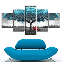 wall art canvas 5 pieces prints framework maison blue big tree red chair pictures landscape poster home decoration paintings