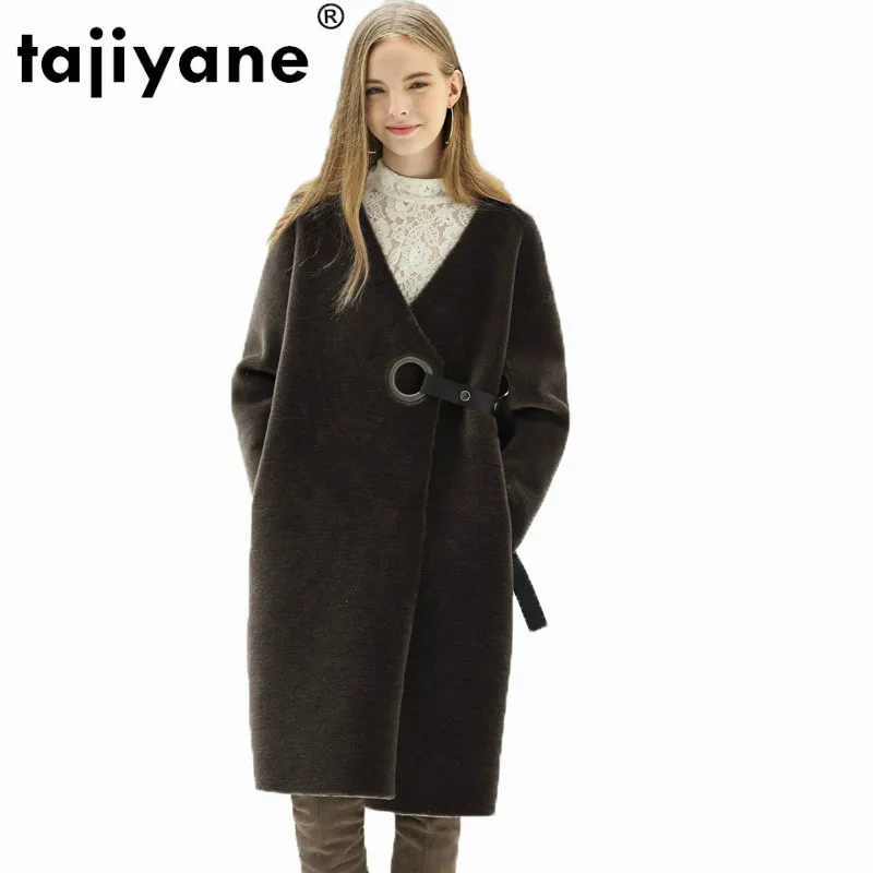 Женское длинное пальто из искусственной кожи зимнее 100% шерсти в Корейском стиле