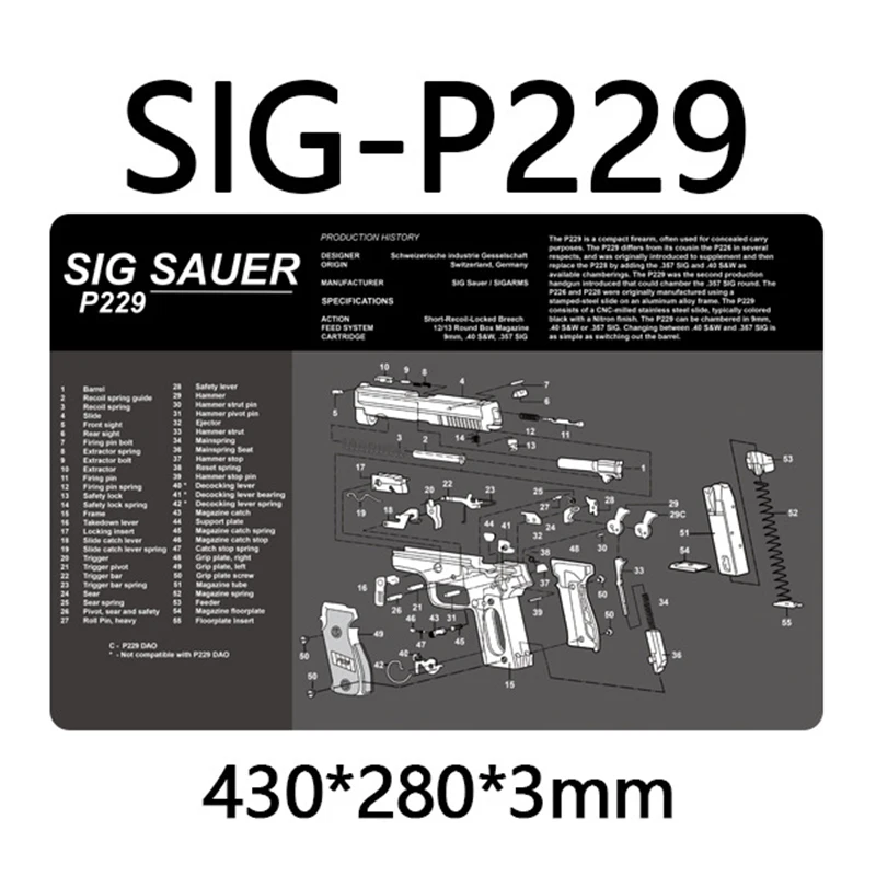 Totrait SIG P229 Gun Cleaning Rubber Mat With Parts Diagram Instructions Armorers Bench Mouse Pad for P226 | Спорт и развлечения