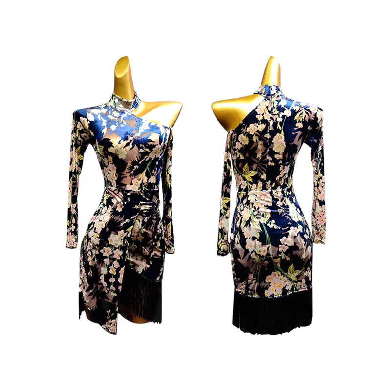 Платья для латиноамериканских танцев с принтом распродажа бархатное платье