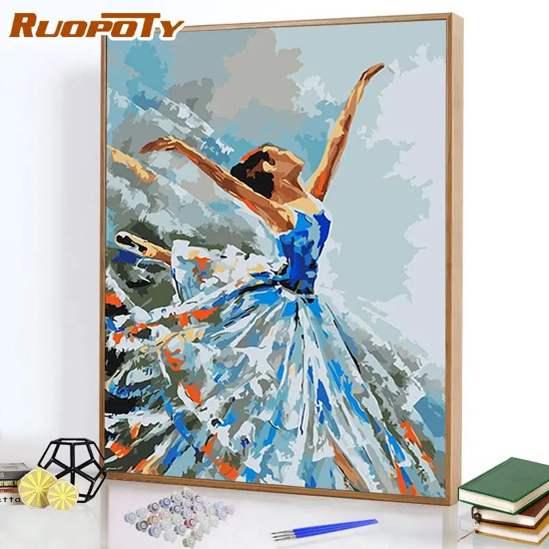 

RUOPOTY Frame Diy Painting By Numbers Dancing girl on Canvas paints brush Colouring Artwork Handpainted Wall Decor