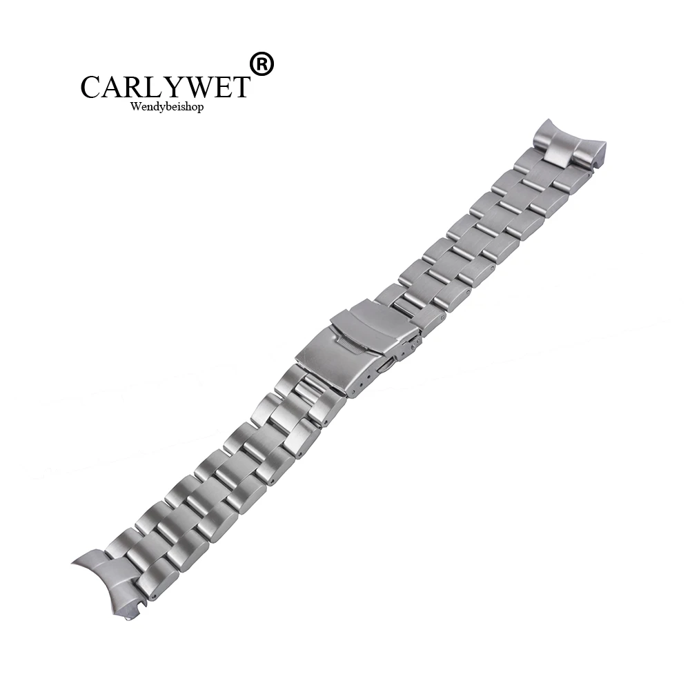 

CARLYWET 22mm Sliver All Brush Stainless Steel Wrist Watch band Replacement Metal Watchband Bracelet Double Push Clasp For Seiko