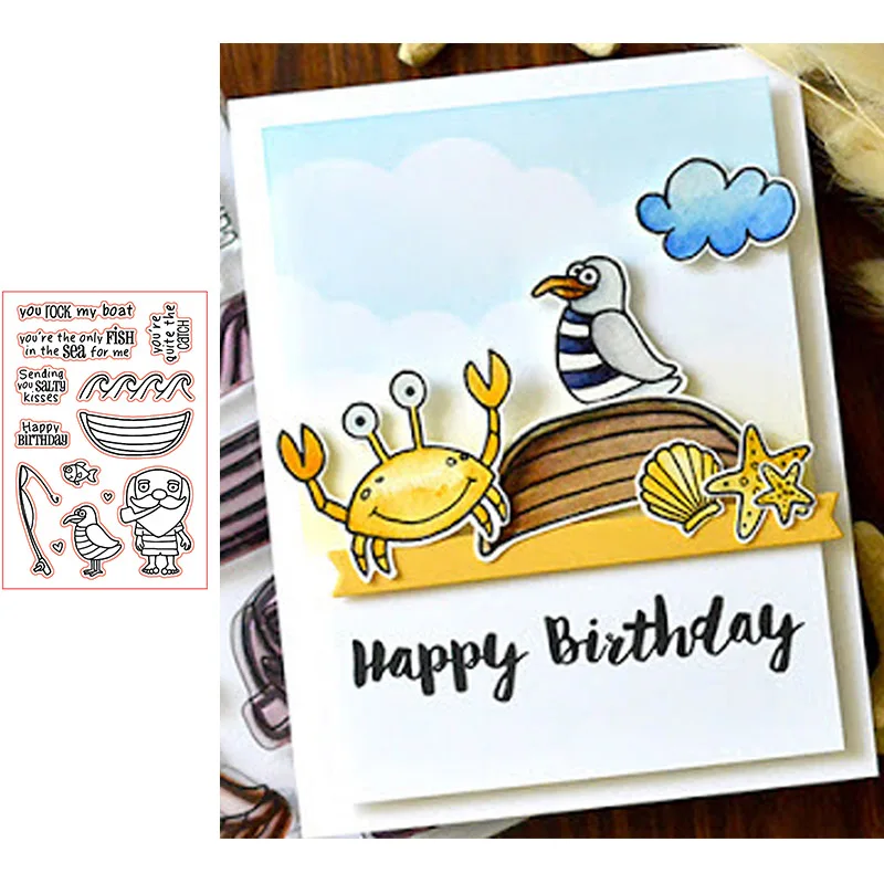 

Fishman With Bird pattern Prints Transparent Clear Silicone Stamp/Seal for DIY scrapbooking/photo album Decor card making Model