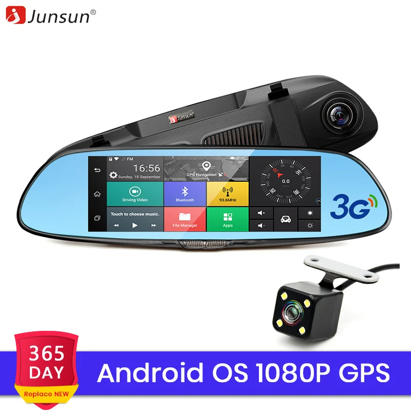 Junsun 3G 7 дюймов Автомобильный видеорегистратор зеркальная камера Android 5 0 wifi gps Full HD