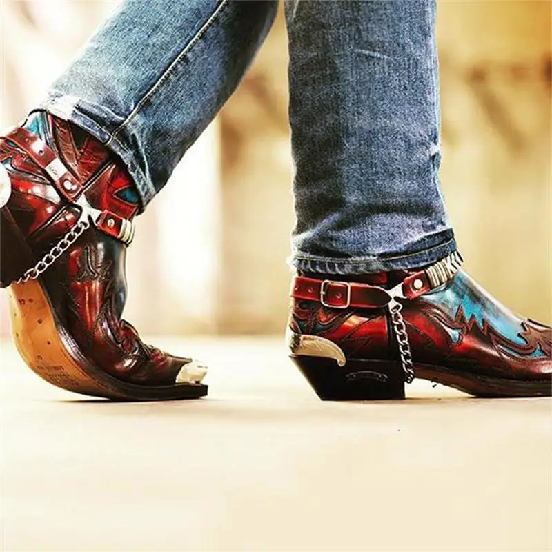 

Men's PU Color Matching Embossed Western Cowboy Wear-resistant Men's Leather Pointed Toe Fashion Trend Fashion Boots XM236