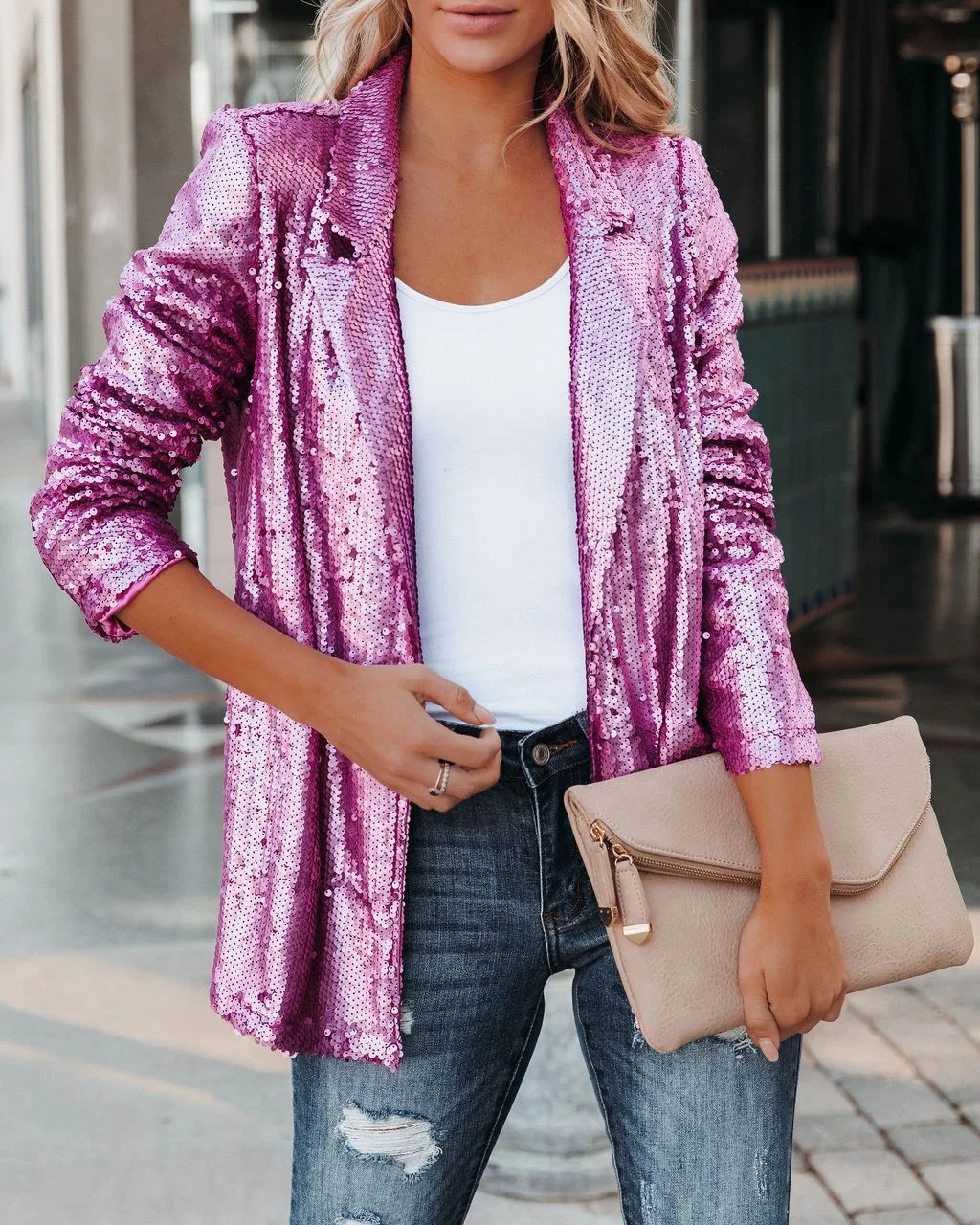 

Fashion Sequin Lapel Blazer Coat Women 2021 Autumn New Casual Long Sleeve Women Jacket Elegant Turn-down Collar Office Lady Coat