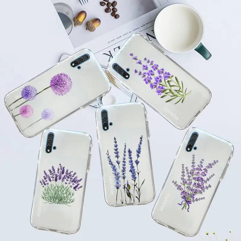 

Simple Lavender Purple Flowers Phone Case Transparent for Huawei honor P mate Y 20 30 40 10 8 5 6 7 9 i x c pro lite prime smart