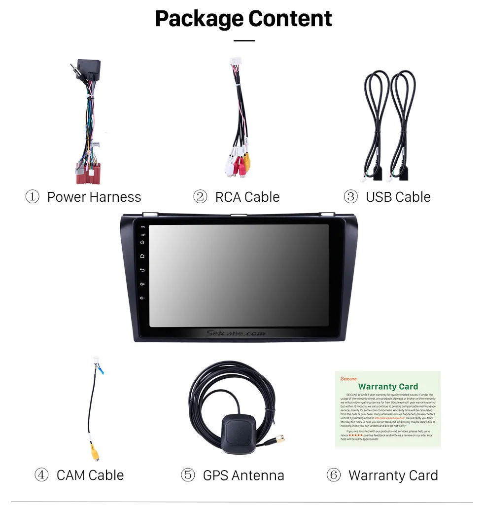 Seicane Bluetooth gps Навигации 2din Android 8,1/9.0Car радио с для 2004-2009 Mazda 3 Поддержка WI-FI Резервное копирование USB камера DVR