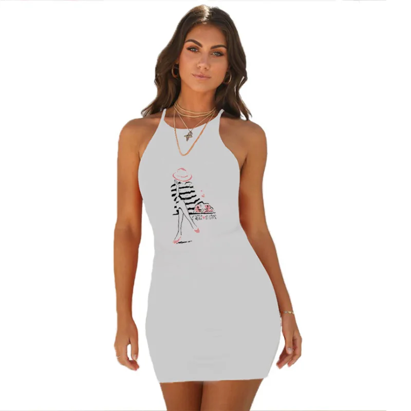 Летнее женское платье Miss элегантное короткое с принтом облегающее