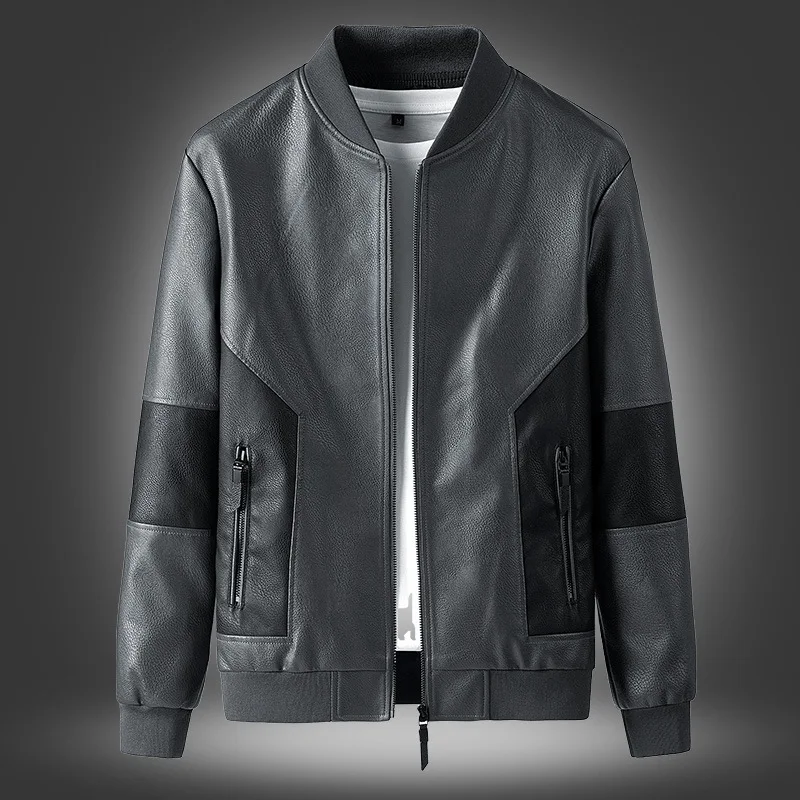 

2021foreign trade European and American men's men's leather jacket men's youth stand collar punk men's motorcycle leather jacket