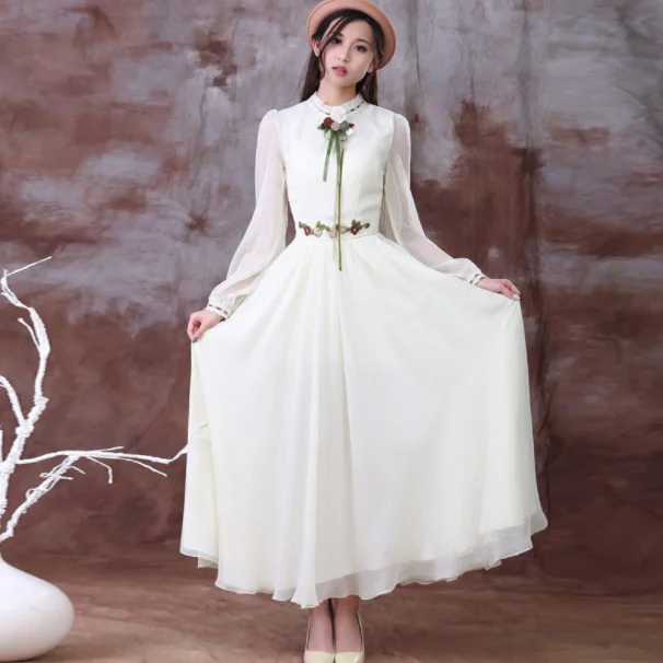 Бесплатная доставка Элегантный богемный стиль Цветочный Вышивка с длинным