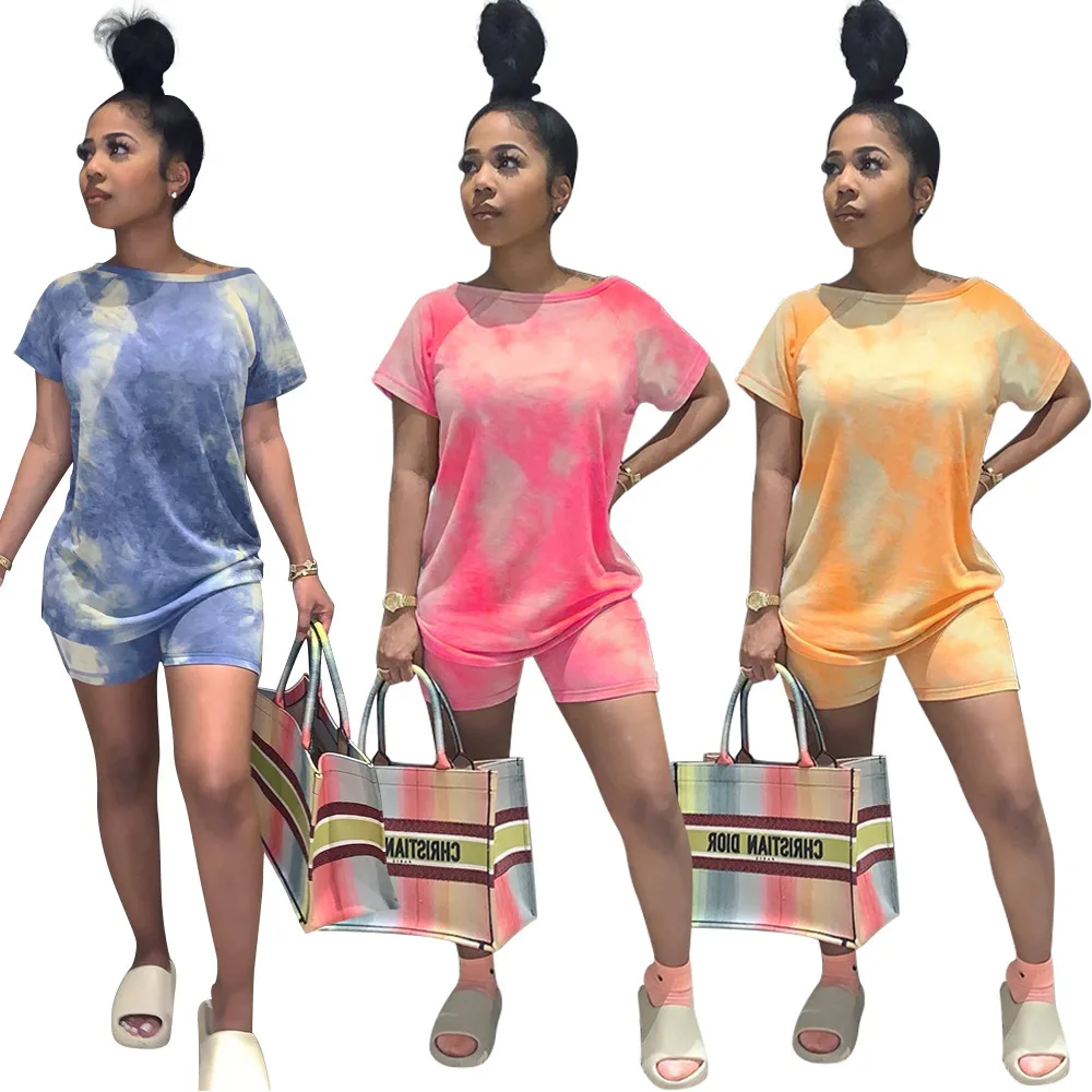

Women's Summer Suit Casual Crew Neck Tie Dye Short Sleeve Women Clothing Two Piece Set Women's Sweatshirt Set