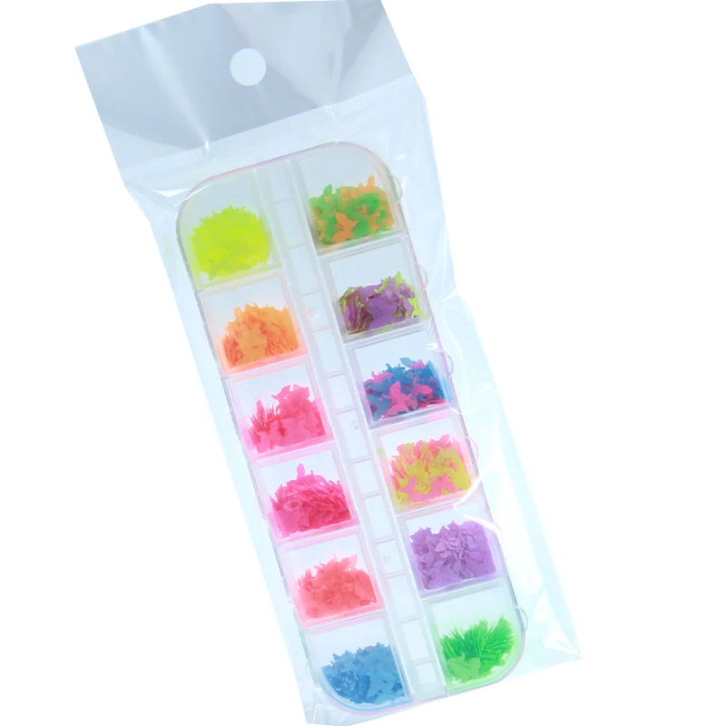 

12 Grids Fluorescence Butterfly Shape Nail Art Glitter Sequins 3D Colorful Flakes Polish Manicure Decoration Nails Accessories